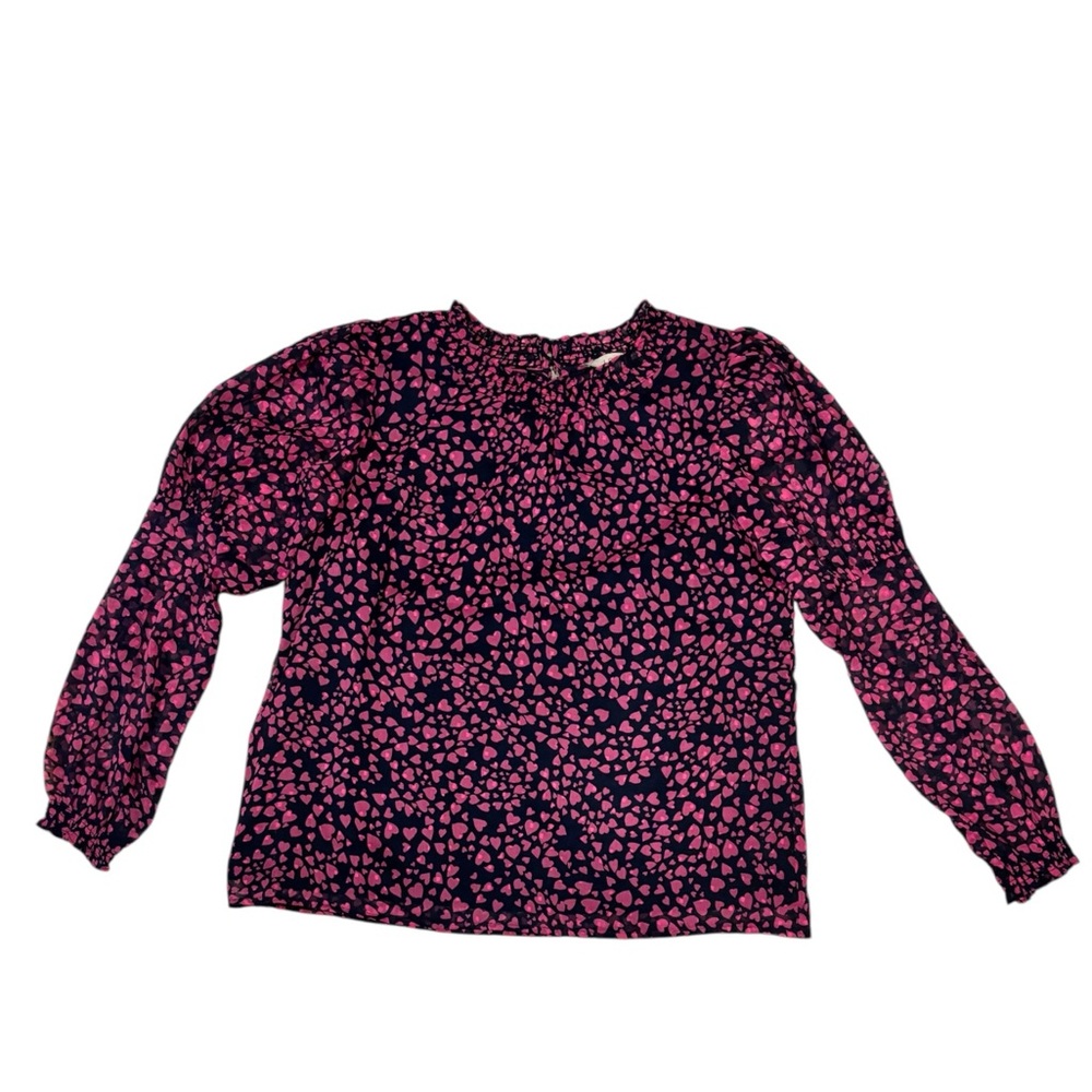 LOFT Dark Blue Blouse with Pink Heart Pattern - Picture 2 of 2